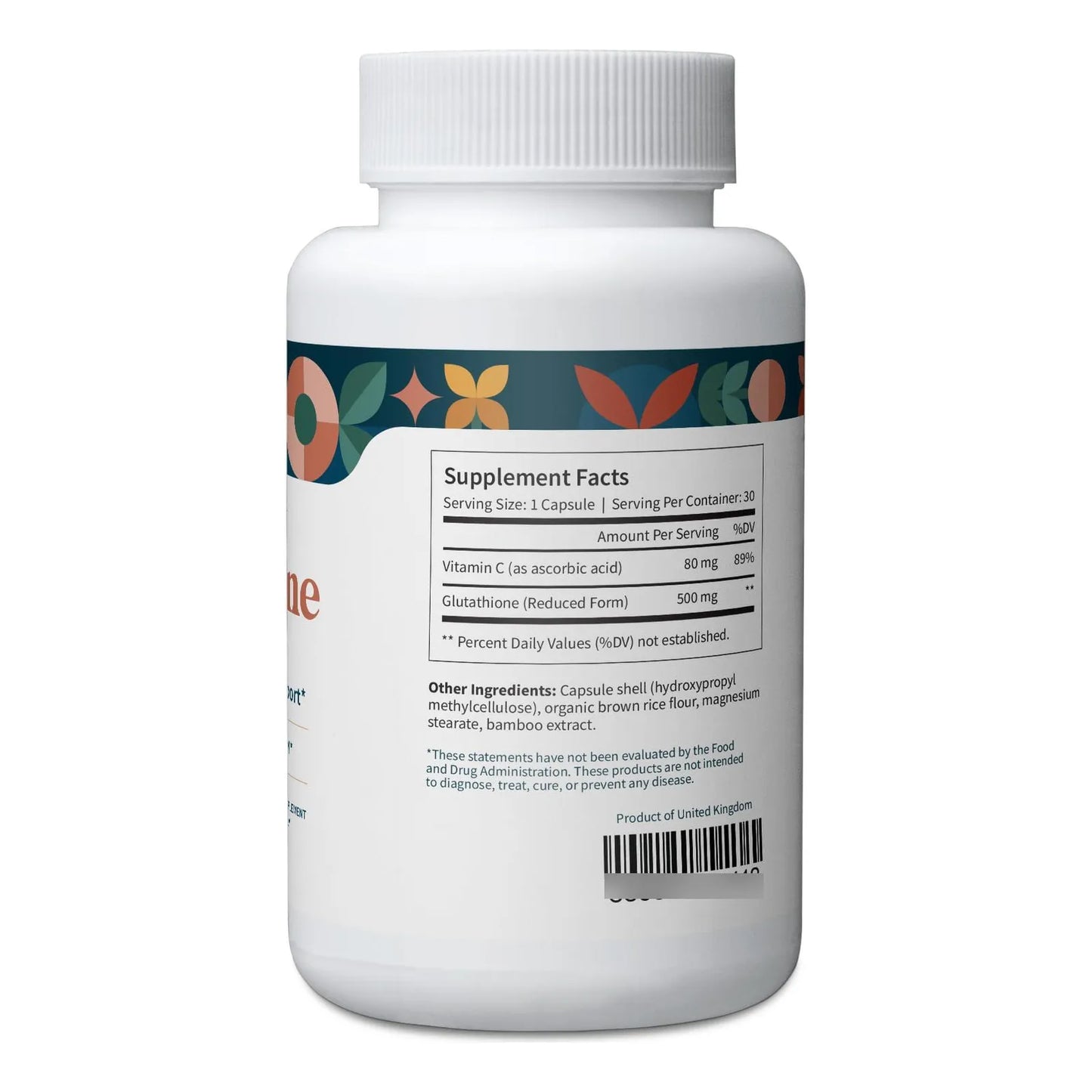 Suplemento De Glutatión Con Vitamina C Antioxidante 30 Cápsulas Veganas