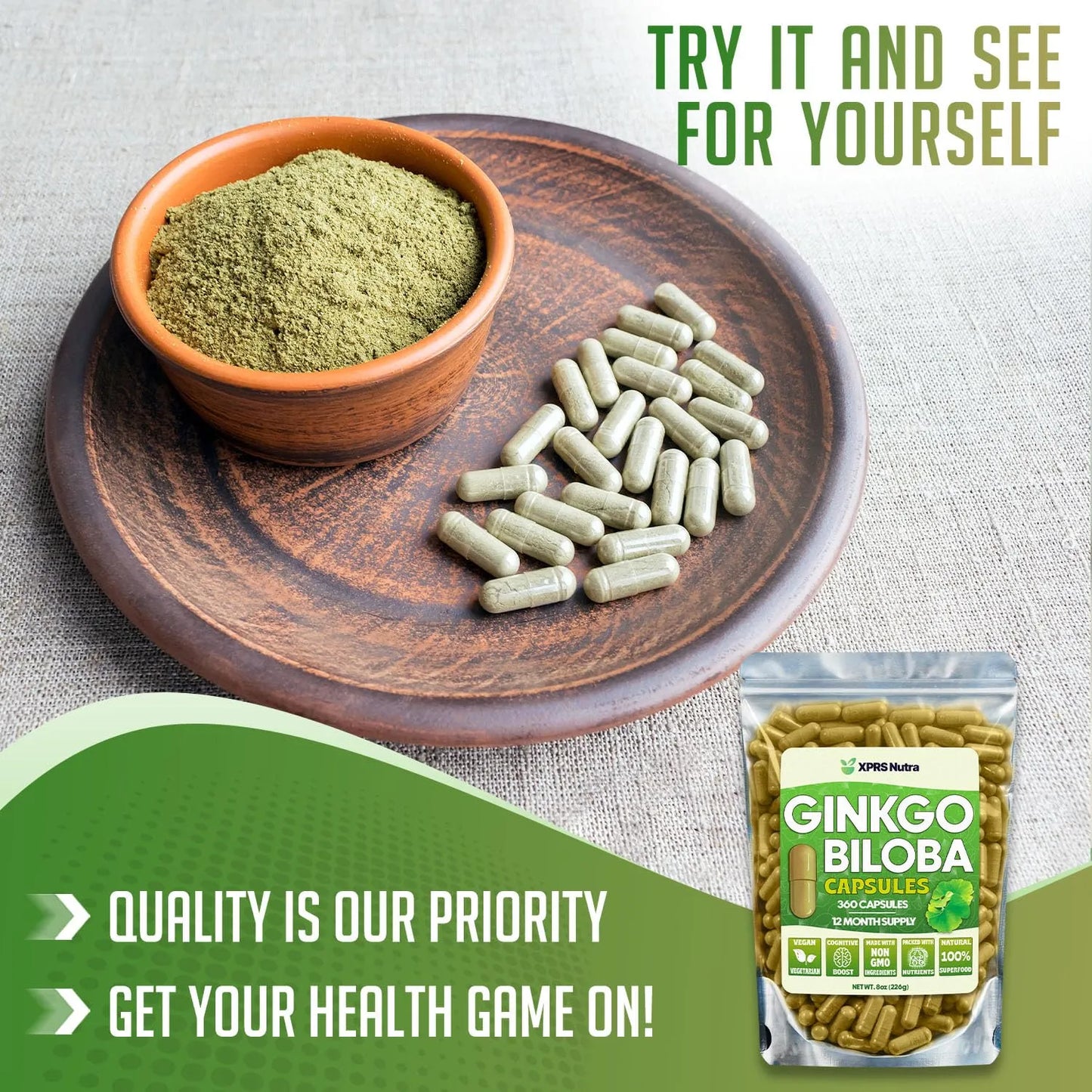 Cápsulas De Ginkgo Biloba 360 Unidades Mejora Cognición Y Enfoque Vegano