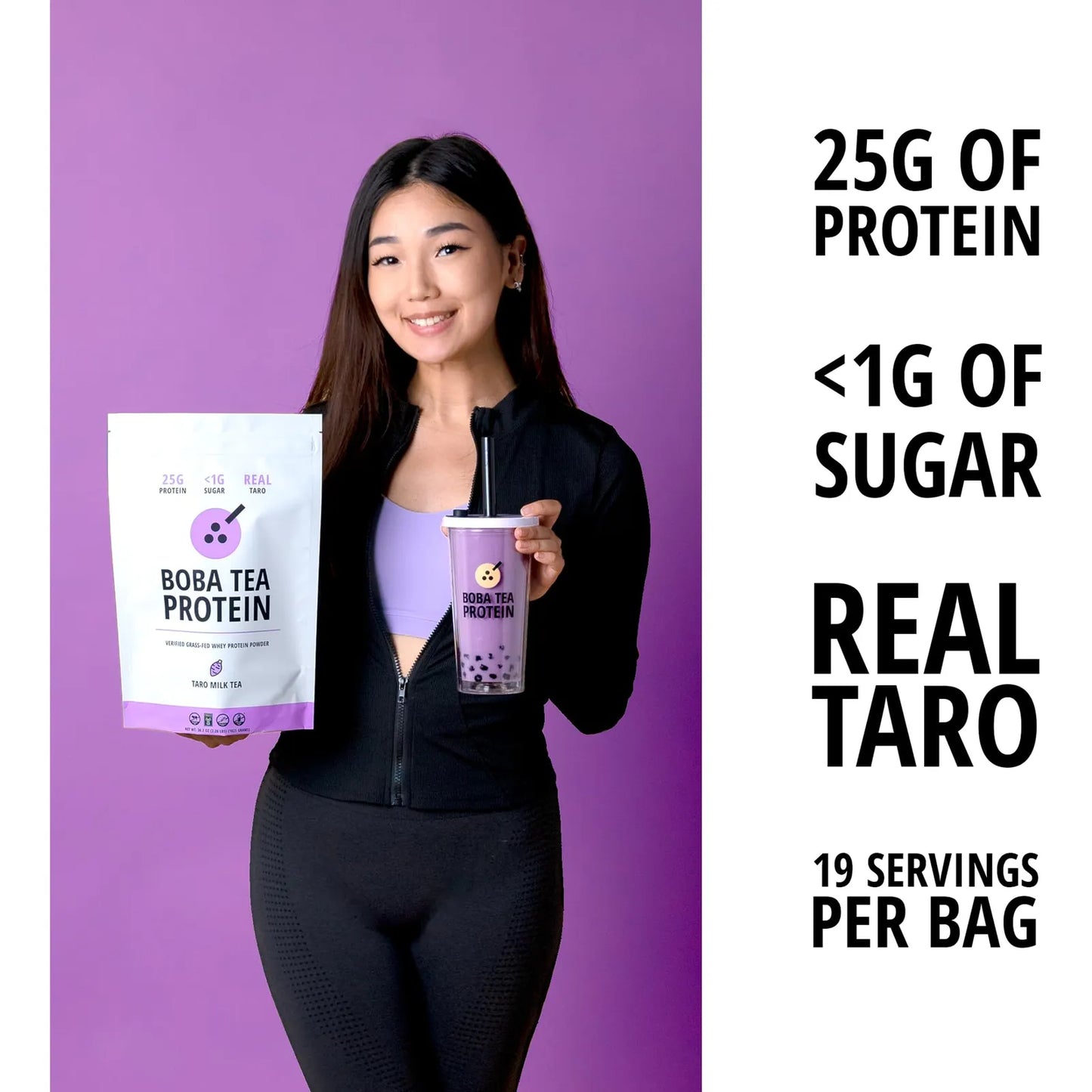 Té De Burbujas De Leche De Taro Con Proteína De Suero Alimentado Con Pasto