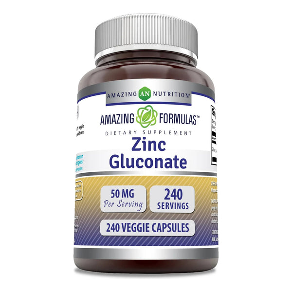 Gluconato De Zinc 50 Mg 240 Capsulas Vegetales Sin Gluten Y Sin Omg