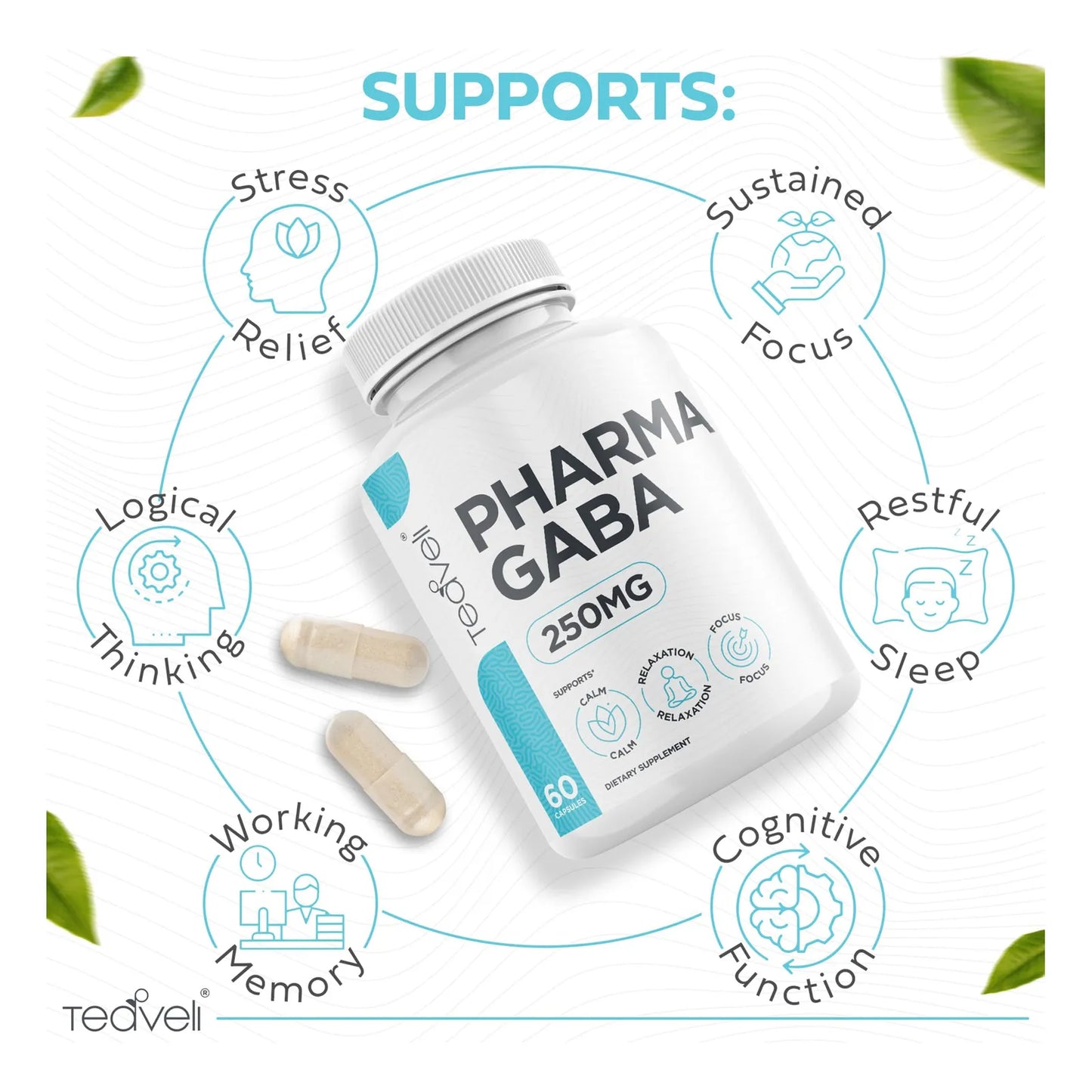 Pharma GABA 250 Mg Suplemento GABA Fermentado Naturalmente Para Relajación Y Enfoque