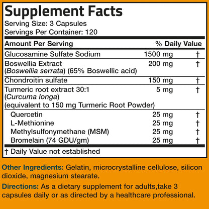 Glucosamina Condroitina Cúrcuma MSM 360 Cápsulas Fórmula Avanzada Para Articulaciones