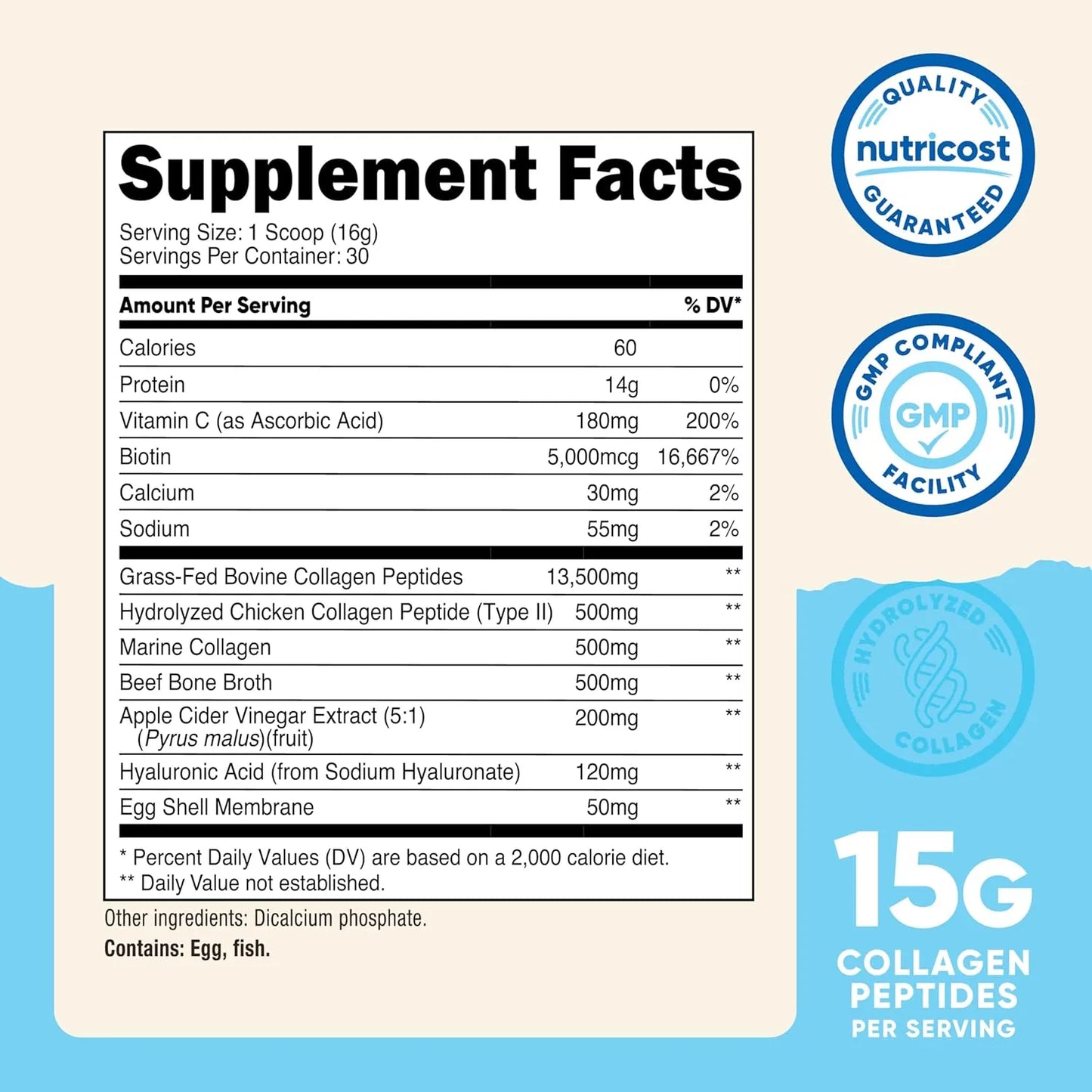 Complejo Proteínas Colágeno Múltiple Sabor Neutro 30 Porciones Nutricost Suplemento Con Biotina Y Ácido Hialurónico