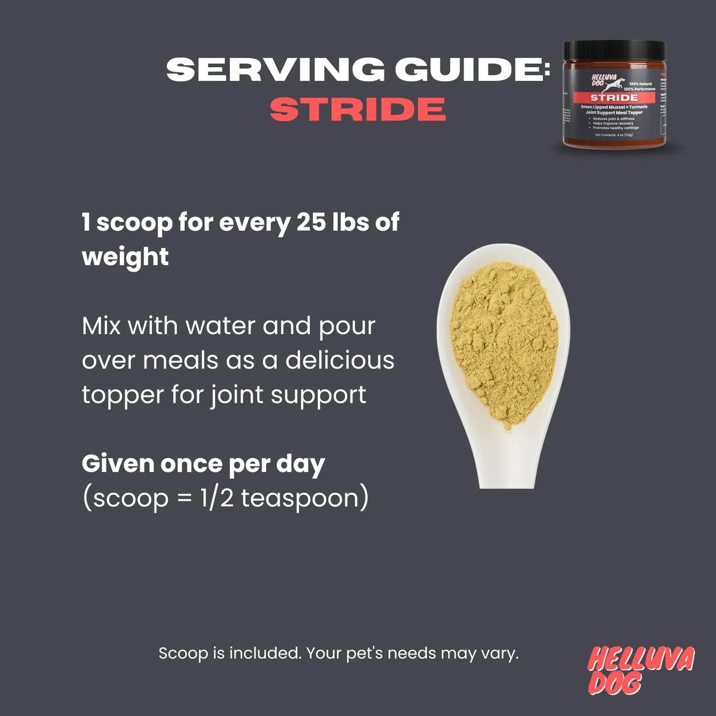 Stride By Helluva Dog Cubrecomida Articular Para Perros Mejillon Y Curcuma 4 Onzas