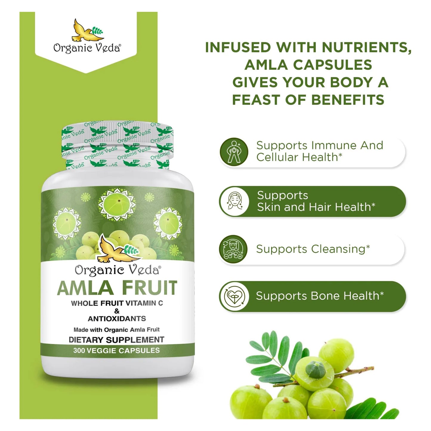 Cápsulas De Amla Orgánico 1500 Mg 300 Unidades Vitamina C Antioxidantes Vegano