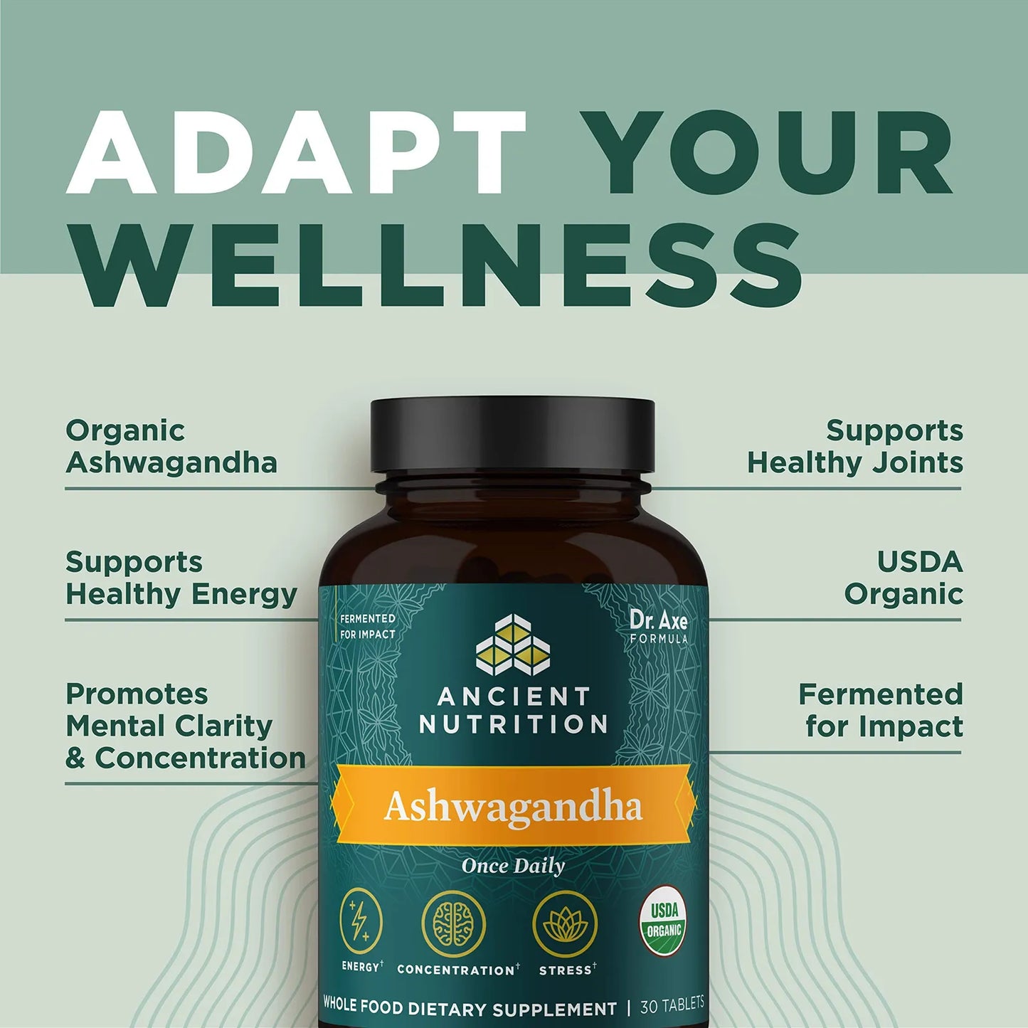 Tabletas Ashwagandha Energía Concentración Alivio Estrés 30 Cápsulas USDA Orgánico