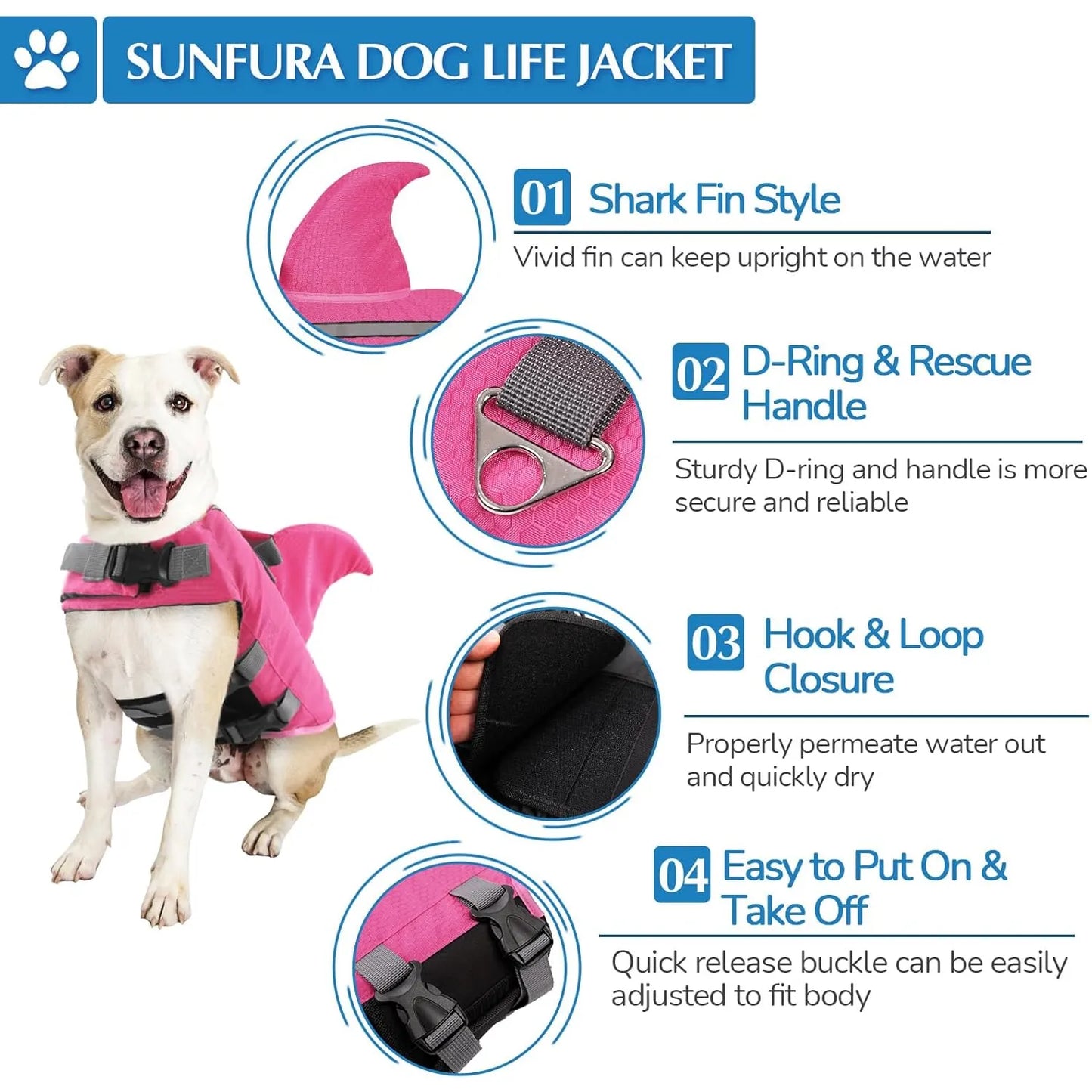 Chaleco Salvavidas Para Perros Con Rayas Reflectantes Diseño Tiburón Flotabilidad Superior
