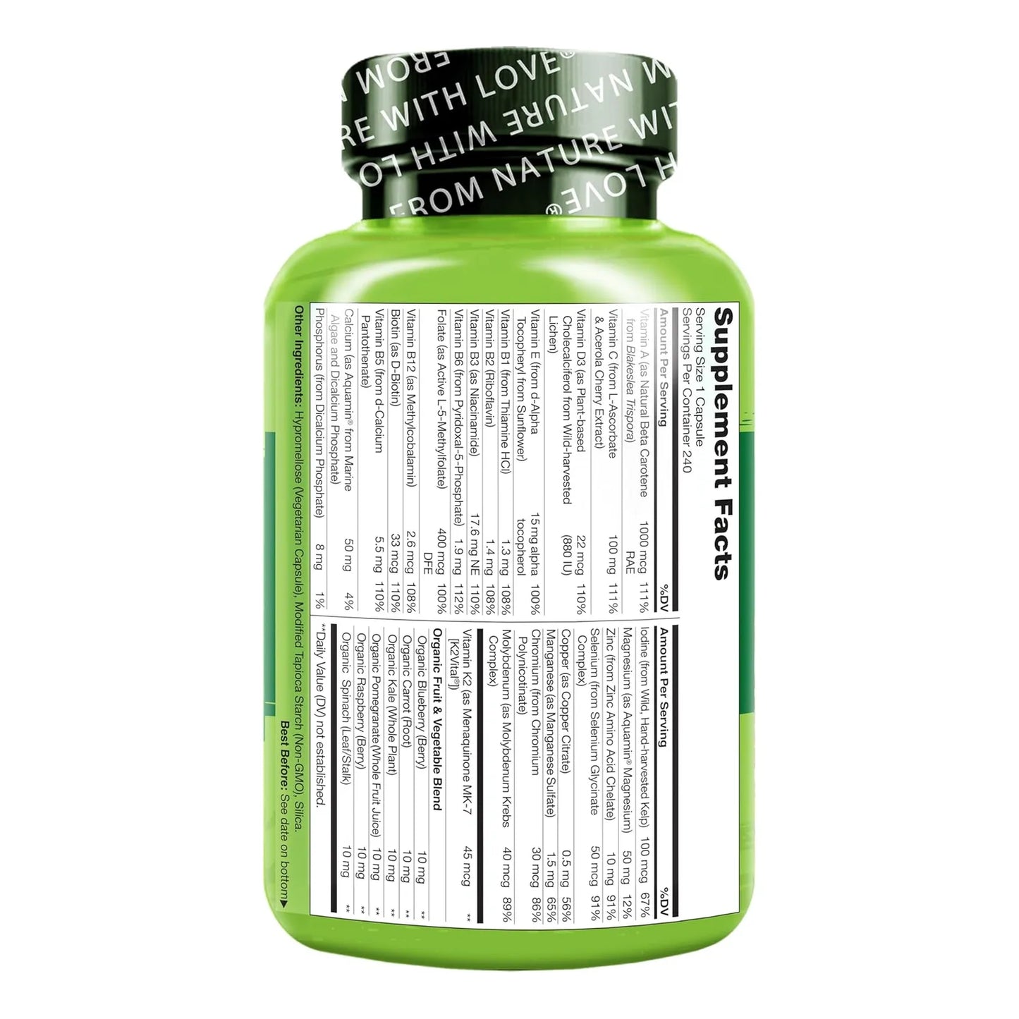 Multivitaminas Diarias Para Hombre NATURELO Con Vitaminas Minerales 240 Cápsulas