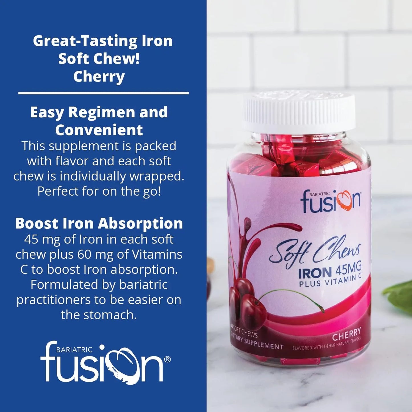 Bariatric Fusion Suplemento De Hierro Bariatrico 60 Capsulas Sabor Cereza Con Vitamina C