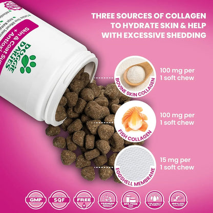 Masticables Suaves Para Piel Y Pelaje De Perros Con Aceite De Salmon Y Colageno 225 Unidades