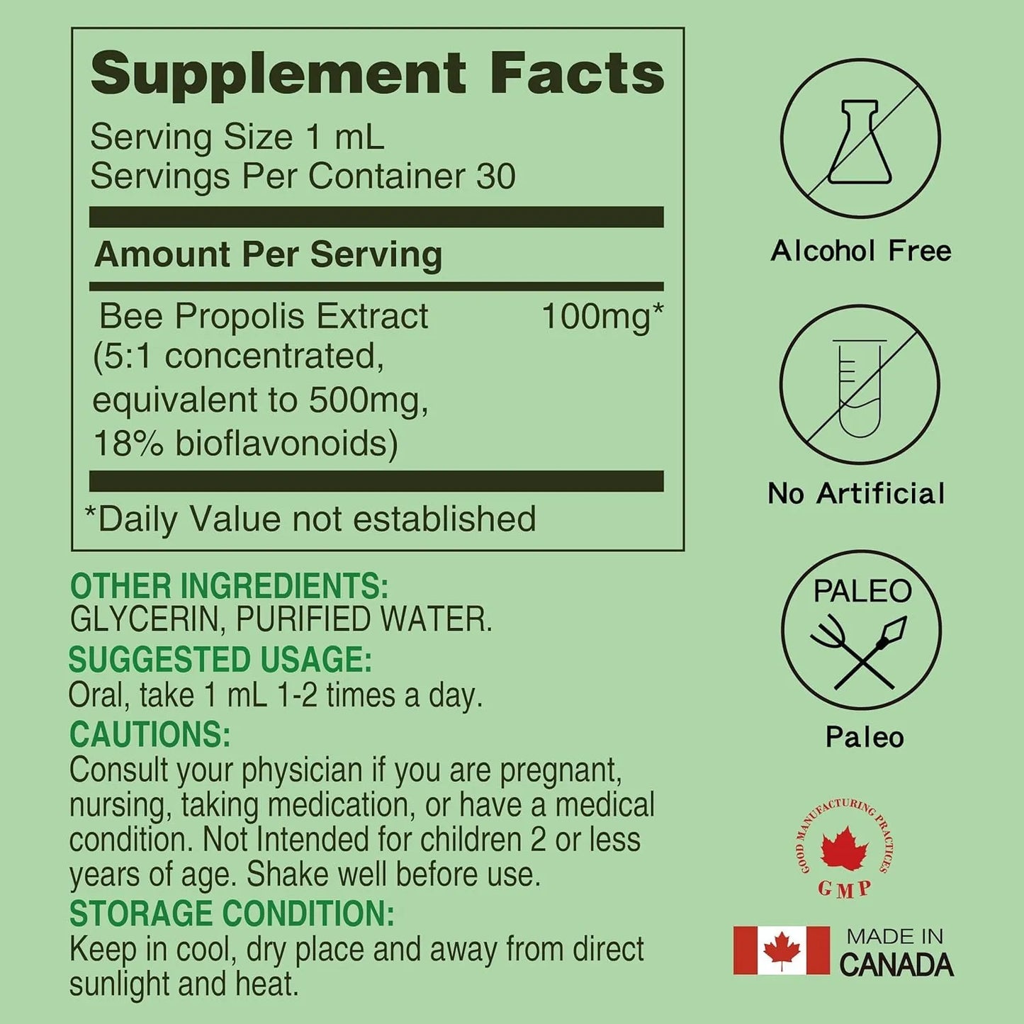 Extracto Líquido De Propóleo De Abeja 500 Mg Sin Alcohol Apoyo Inmunológico