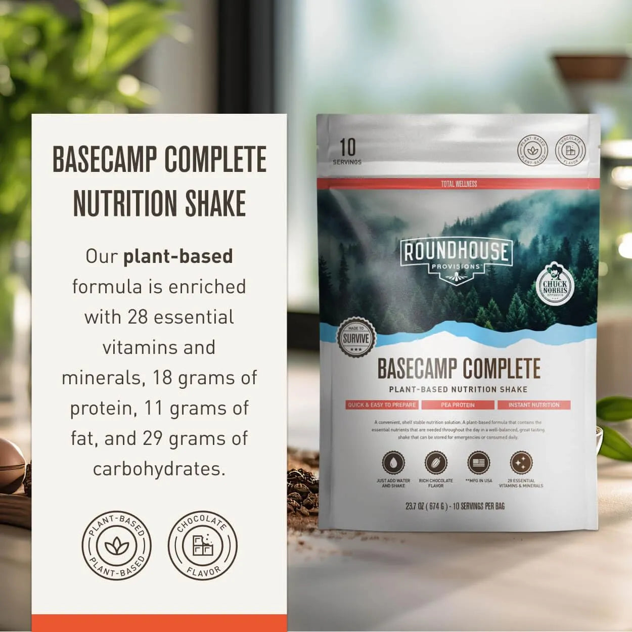 Batido Nutricional Completo Basecamp Sabor Chocolate 18g Proteína Plantas