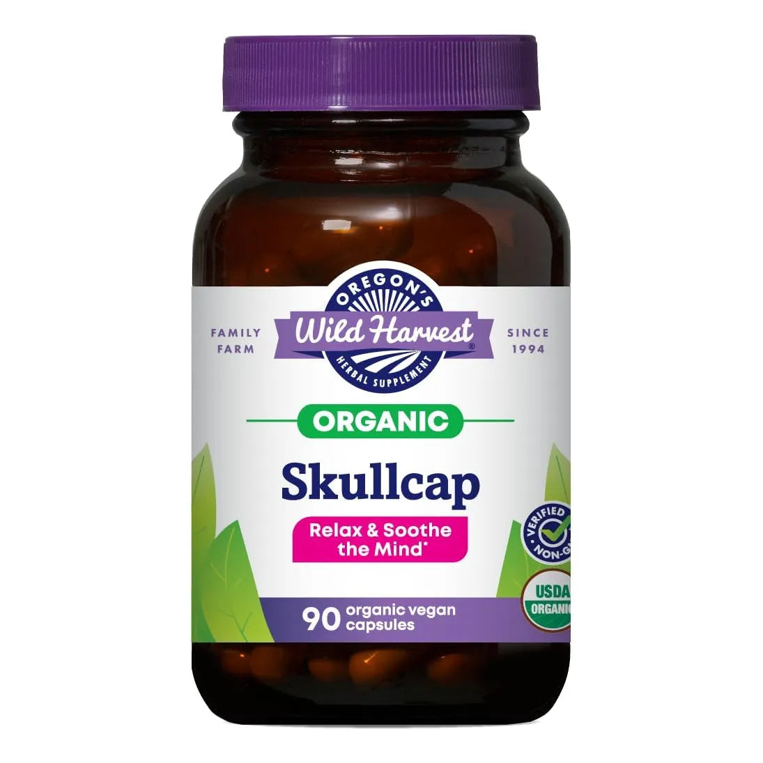 Cápsulas Veganas Orgánicas De Skullcap 90 Unidades Suplemento Herbario Certificado