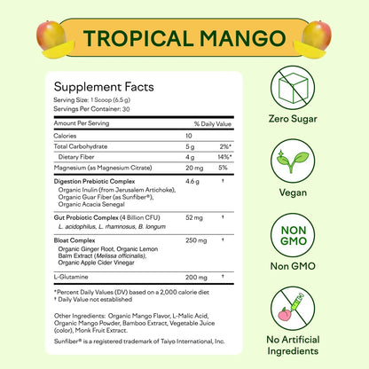 Polvo Probiótico Prebiótico Con Fibra Orgánica Y Sabor A Mango Feel Goods Gut Guardian