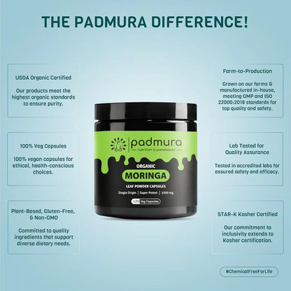 Cápsulas Orgánicas De Moringa Oleifera 1000 Mg Apoyo Inmunológico Vegano Sin Gluten
