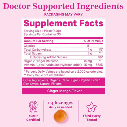 Dulces Orgánicos Para Mareo Matutino Y Por Movimiento Pink Stork Con Vitamina B6 60 Caramelos