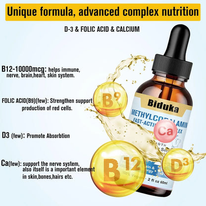 Gotas Líquidas Sublinguales Vitamina B12 10000 Mcg Con D3 Y B9 Energía Y Salud