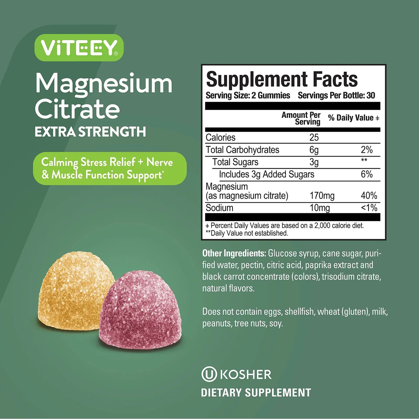 Gomitas De Citrato De Magnesio Extra Fuerte 170 Mg Relajacion Muscular Y Sueño Profundo Vegano