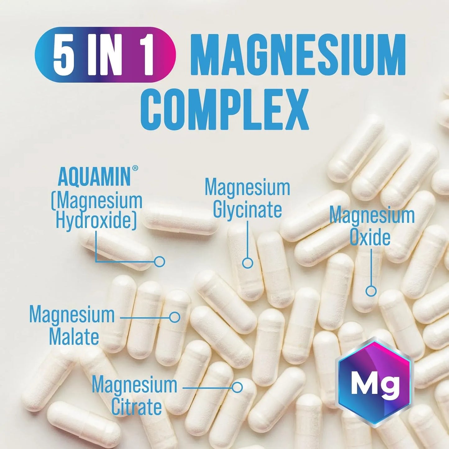Complejo De Magnesio 500 Mg Cápsulas Alta Absorción Glicinato 5 En 1