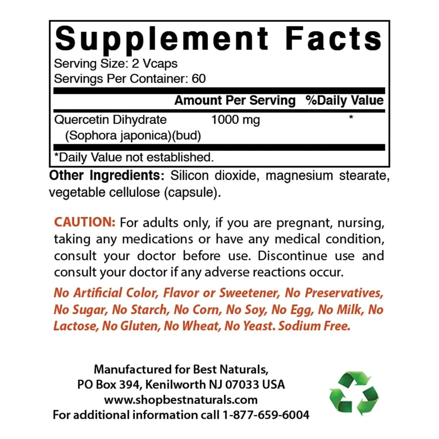 Quercetina 1000 Mg 120 Capsulas Vegetales Best Naturals Paquete Triple