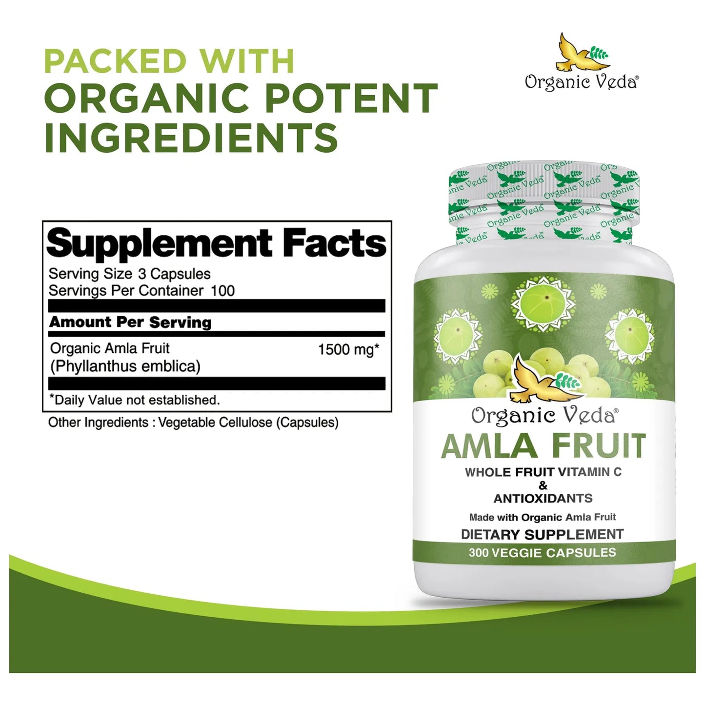 Cápsulas De Amla Orgánico 1500 Mg 300 Unidades Vitamina C Antioxidantes Vegano