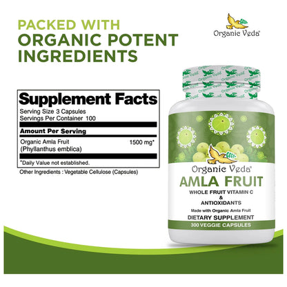 Cápsulas De Amla Orgánico 1500 Mg 300 Unidades Vitamina C Antioxidantes Vegano