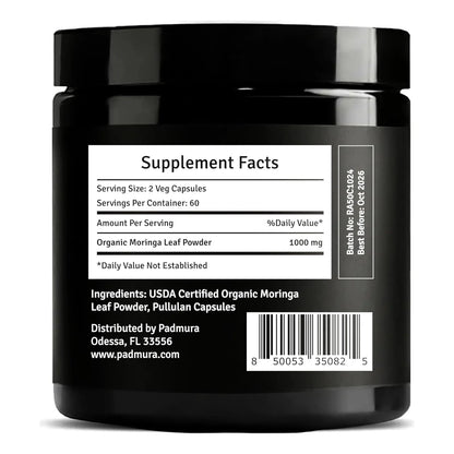Cápsulas Orgánicas De Moringa Oleifera 1000 Mg Apoyo Inmunológico Vegano Sin Gluten