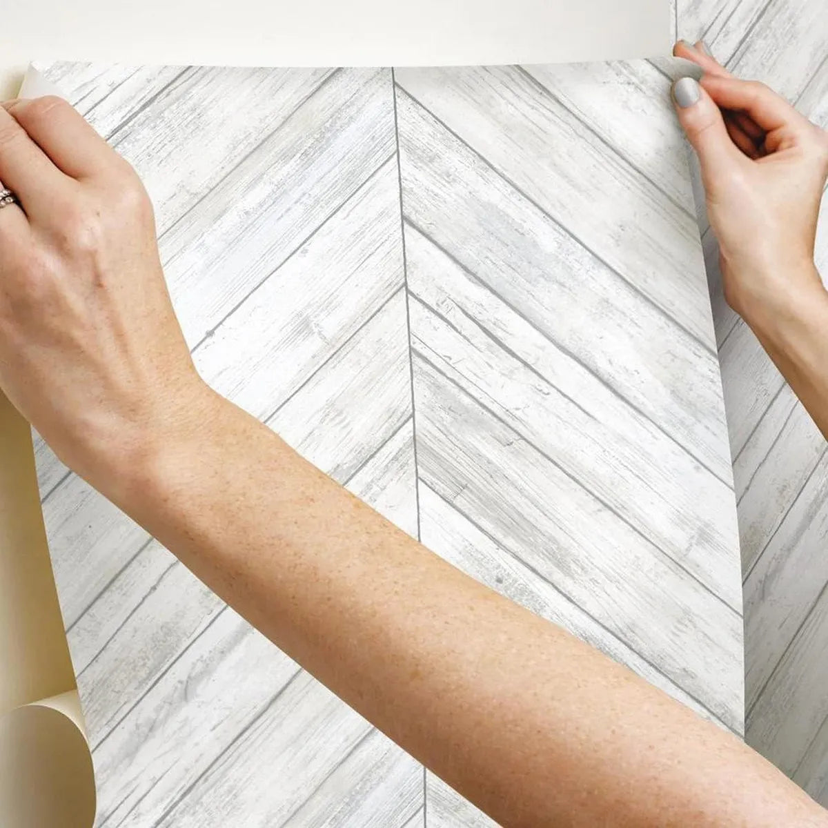 Papel Pintado Autoadhesivo Tablas Madera Espiga Blanca 1 Metro Decoracion Paredes