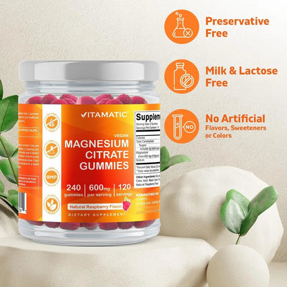 Gomitas De Citrato De Magnesio 600 Mg 240 Unidades Sabor Frambuesa Veganas