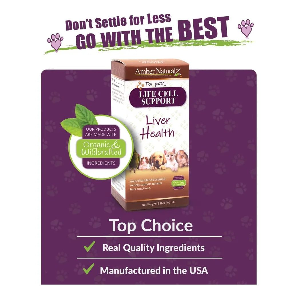 Life Cell Support Salud Del Hígado Para Mascotas 1 Onza Amber NaturalZ