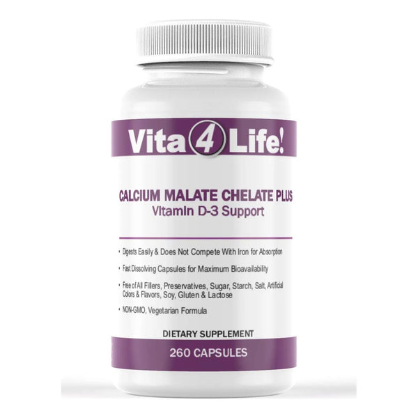 Calcio Quelato Malato 300 Mg Con Vitamina D3 260 Cápsulas