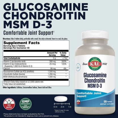 Suplemento Glucosamina Condroitina MSM 1500 Mg 1200 Mg Con Vitamina D3 Y C 120 Tabletas