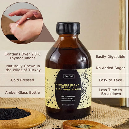 Aceite Organico De Semilla Negra 250 Ml Prensado En Frio Botella Vidrio Ambar