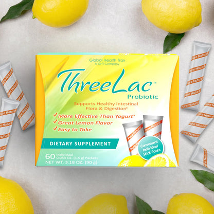 ThreeLac Mezcla De Bebida Probiótica De Limón En Polvo Salud Digestiva E Inmunológica