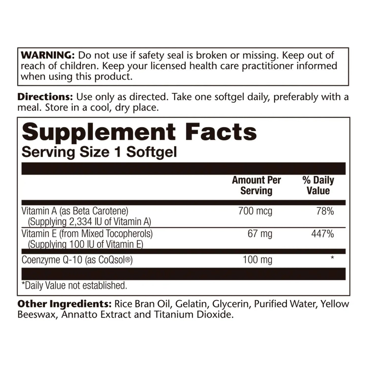 Coq10 Bio 100 Mg Con Vitaminas A Y E Soporte Cardiaco Y Energia 60 Caps