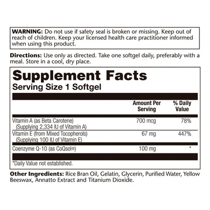 Coq10 Bio 100 Mg Con Vitaminas A Y E Soporte Cardiaco Y Energia 60 Caps