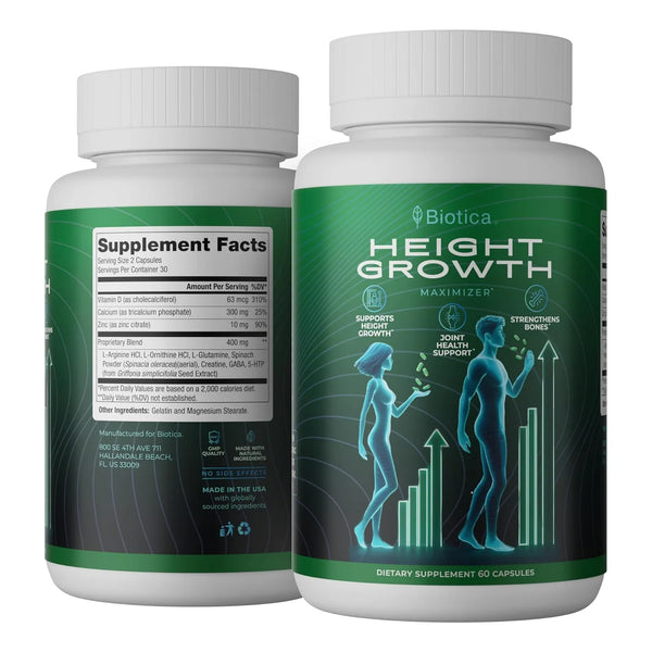 Biotica Píldoras Crecimiento Altura Suplemento Calcio Huesos Fuertes