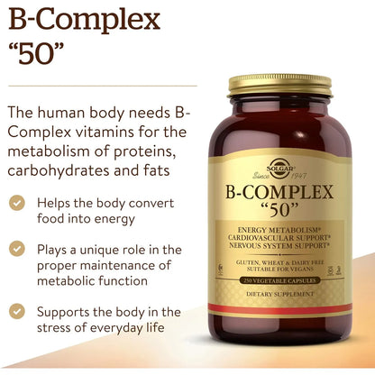 Solgar B Complex 50 250 Capsulas Veganas Metabolismo Energético Y Cardiovascular