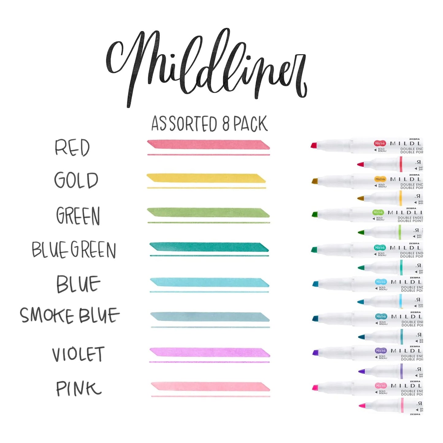 Resaltadores Zebra Mildliner Doble Punta 8 Colores Suaves Sin Manchas
