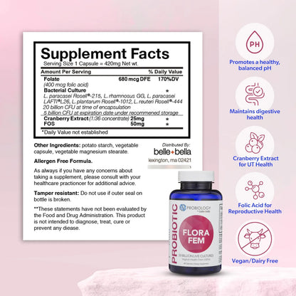 Probiology Flora Fem Probiótico Mujer 4 En 1 Salud Digestiva Vaginal Y Urinaria