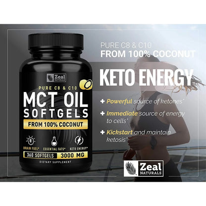 Cápsulas Mct Puro 360 Unidades 3000 Mg Energía Cetosis Octano