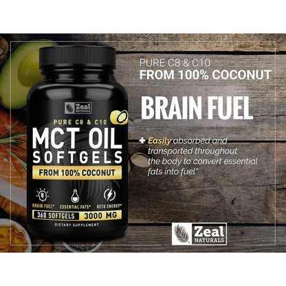 Cápsulas Mct Puro 360 Unidades 3000 Mg Energía Cetosis Octano