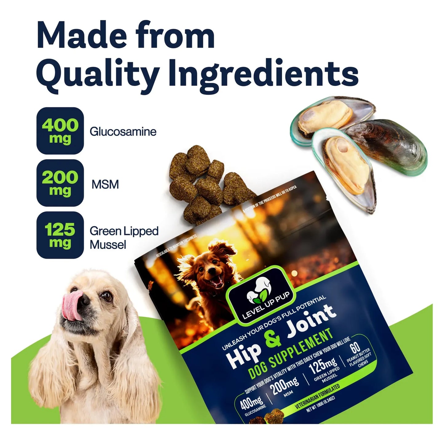 Suplemento Para Perros Cuidado De Caderas Y Articulaciones Sabor Mantequilla De Maní