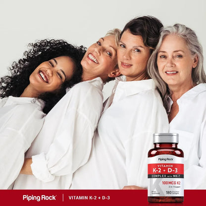 Vitamina K2 D3 Mk7 100 Mcg 180 Capsulas Blandas Salud Osea Piping Rock