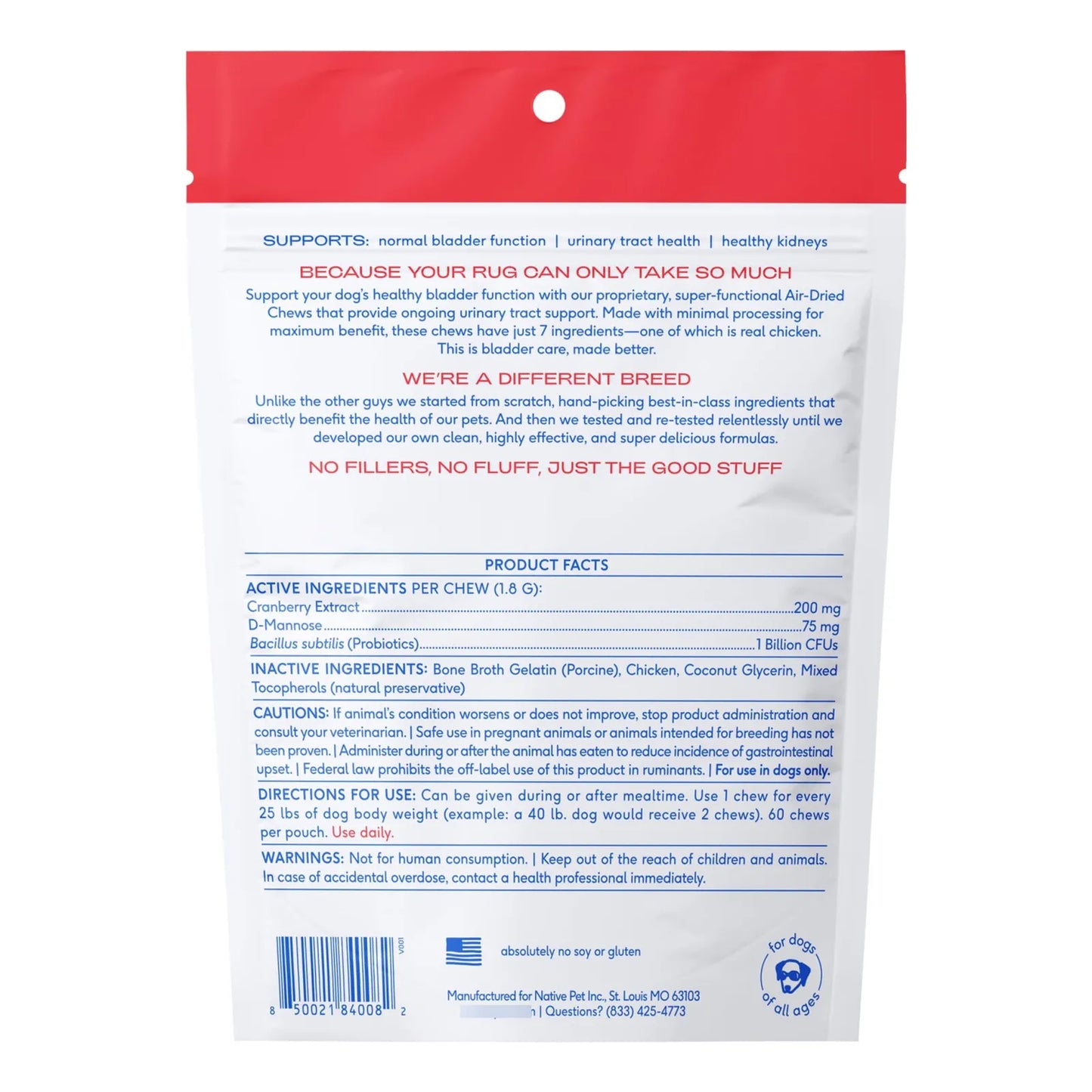 Tratamiento Urinario Perros Gatos 60 Masticables Pollo Arándano Control Vejiga