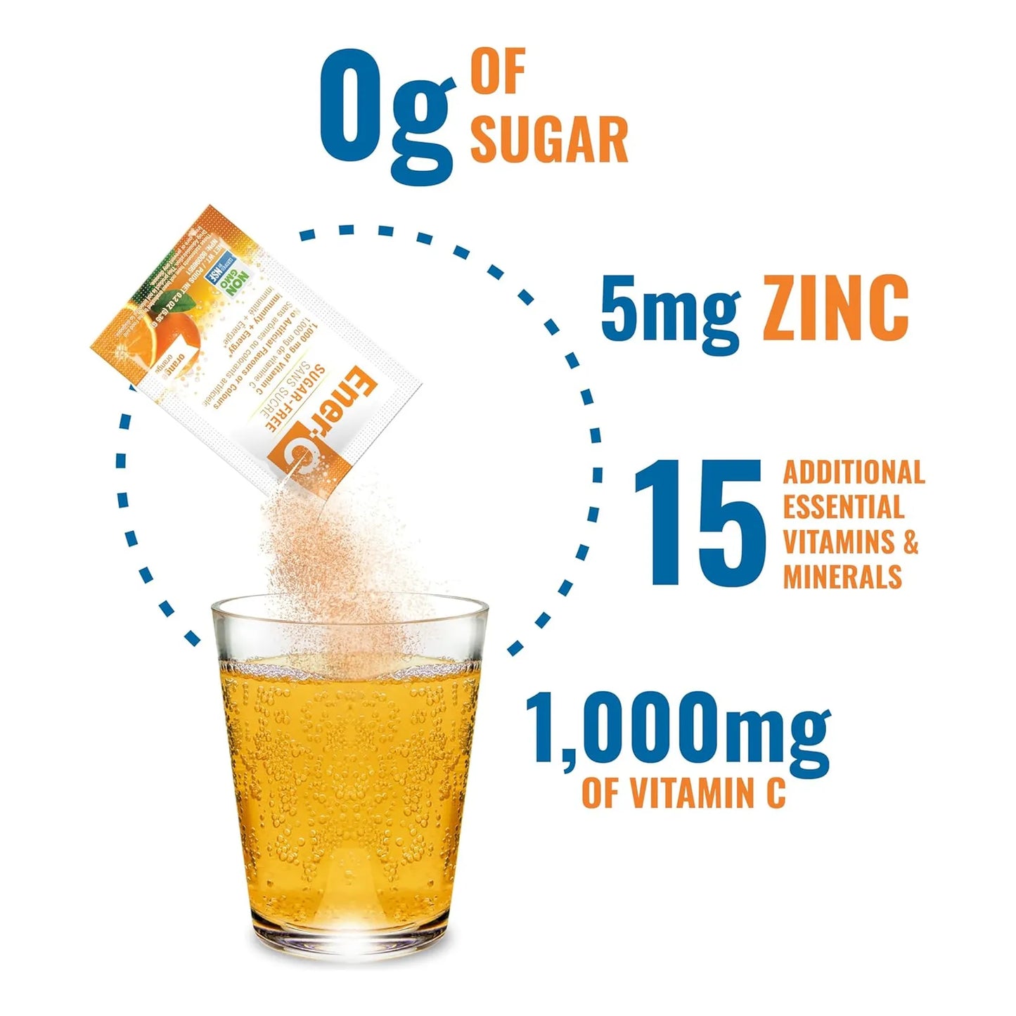 Mezcla Bebida Multivitaminica Naranja 1000Mg Vitamina C Sin Azucar Vegano 60 Sobres