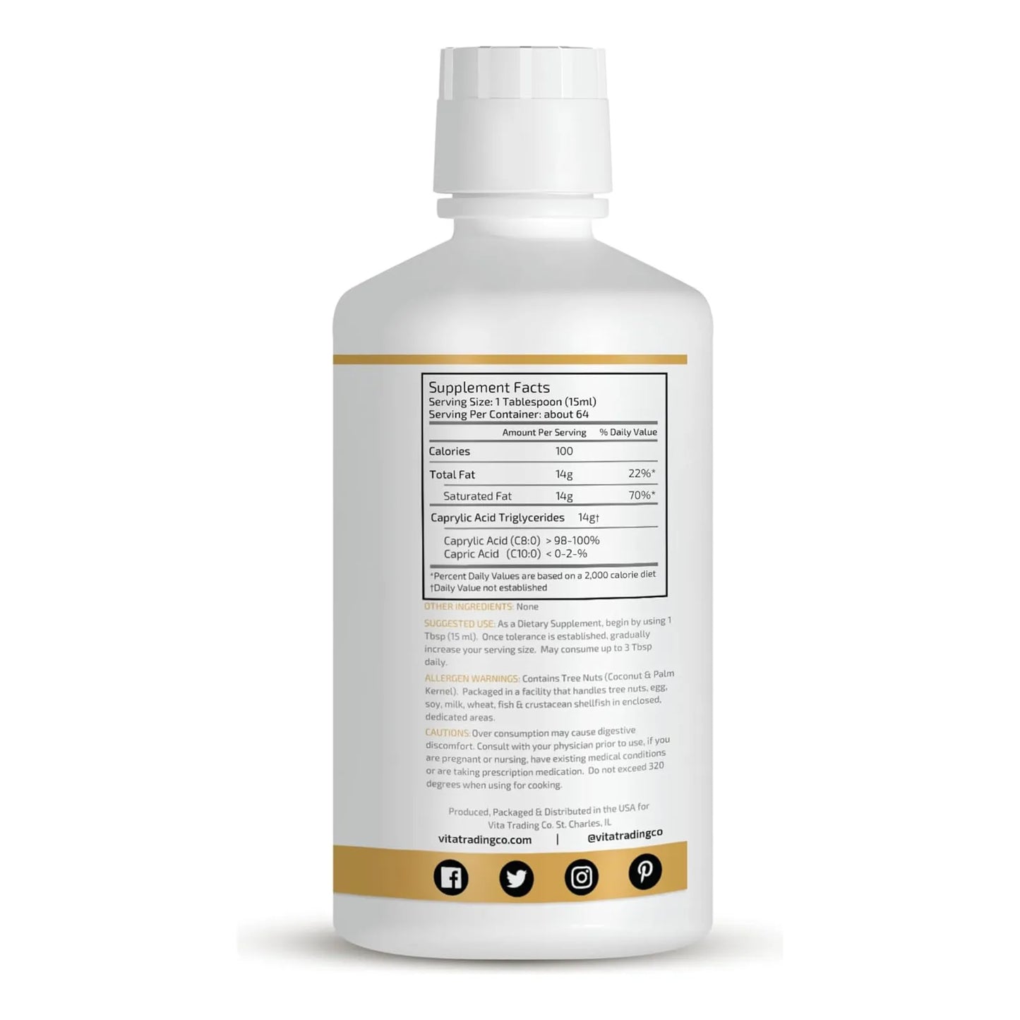 Aceite Mct C8 Puro 32 Oz Keto Paleo Energia Enfoque Vita Trading Co