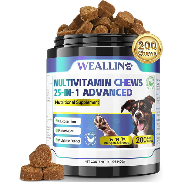 Vitaminas 25 En 1 Para Perros Masticables Con Probióticos Gl Salud Articulaciones Piel Y Pelaje