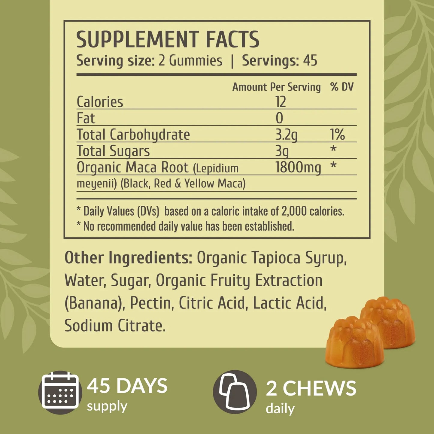 Gomitas De Raiz De Maca 1800 Mg Energia Natural Antioxidante Vegano Sabor Banana