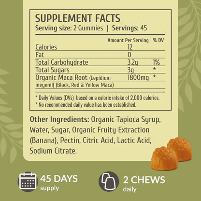 Gomitas De Raiz De Maca 1800 Mg Energia Natural Antioxidante Vegano Sabor Banana